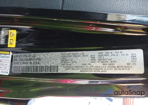 2021 Jeep Gladiator Sport S 4X4 z USA, uszkodzony, nr VIN 1C6HJTAG4ML514765